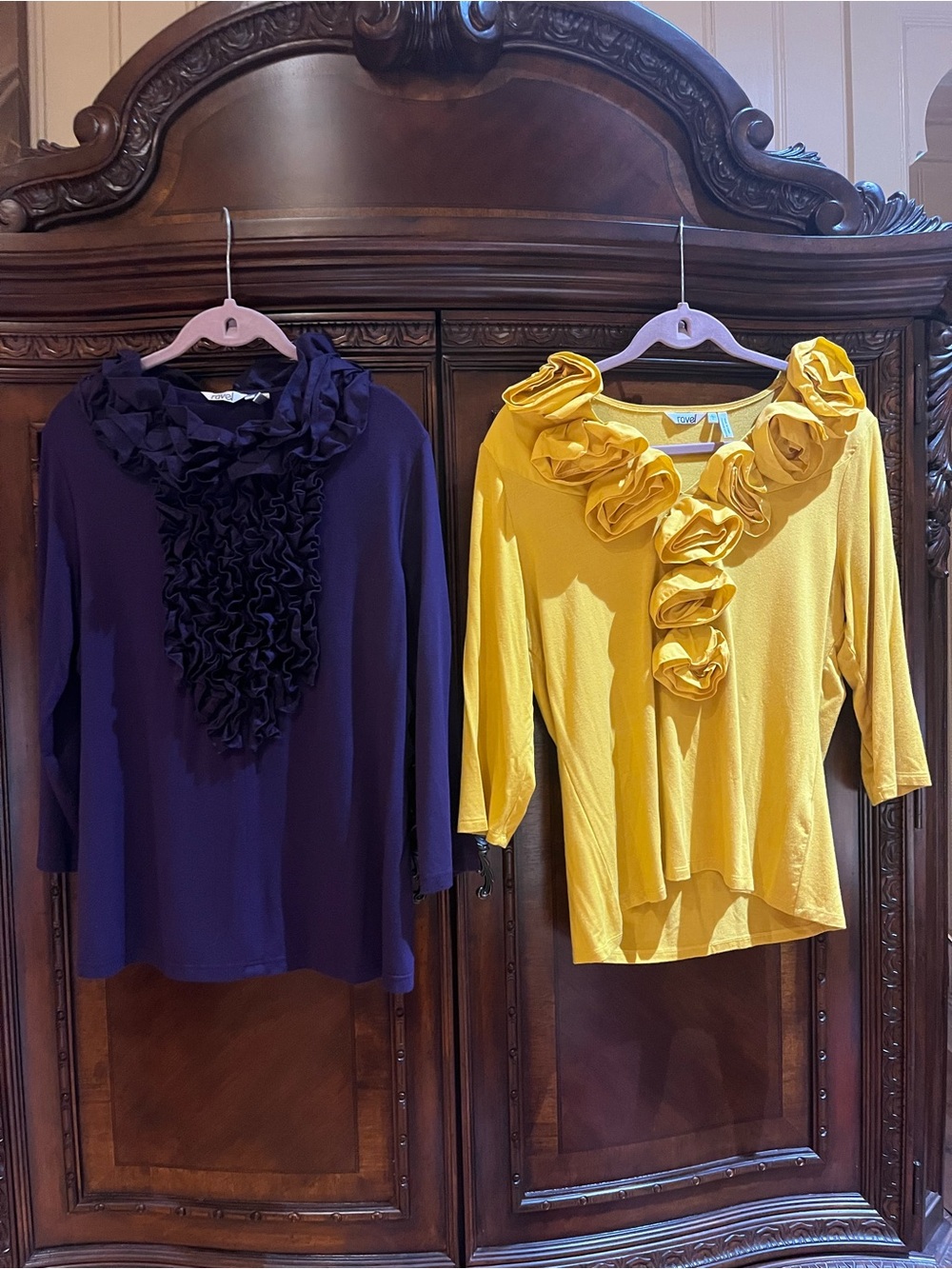 Women’s Ruffle-Front Long Sleeve Top - Purple or Yellow